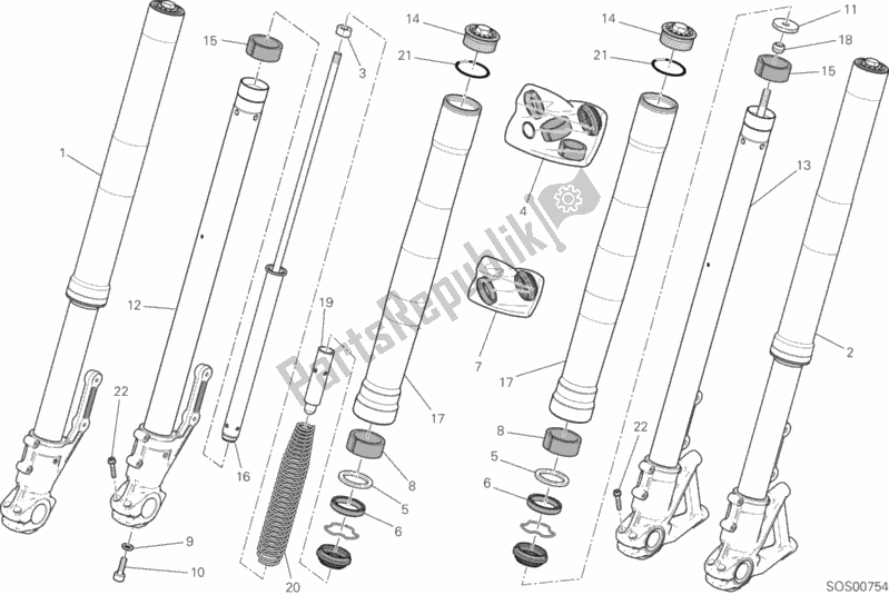 All parts for the Front Fork of the Ducati Scrambler Flat Track Brasil 803 2016